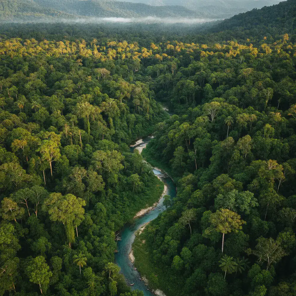 Lush green tropical forest from above