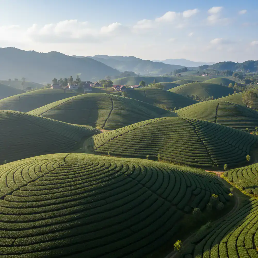 Rolling hills covered in tea plants