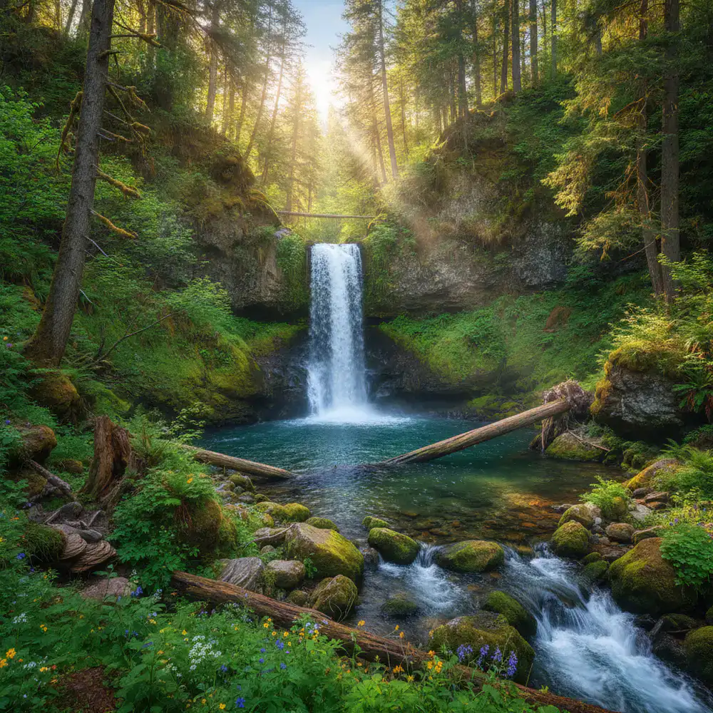 Hidden waterfall deep in the woods